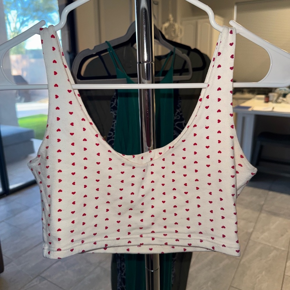 John Galt white Crop Top with Red Heart Pattern